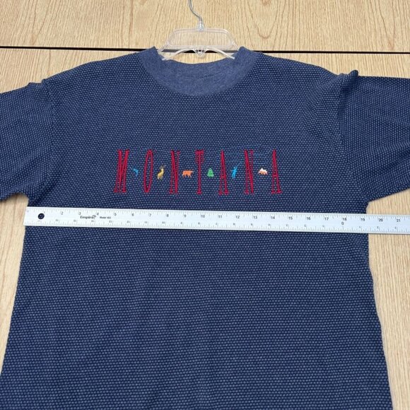 H.L. Miller Gold Montana Embroidered Navy Blue Short Sleeve T-Shirt M - Picture 7 of 8